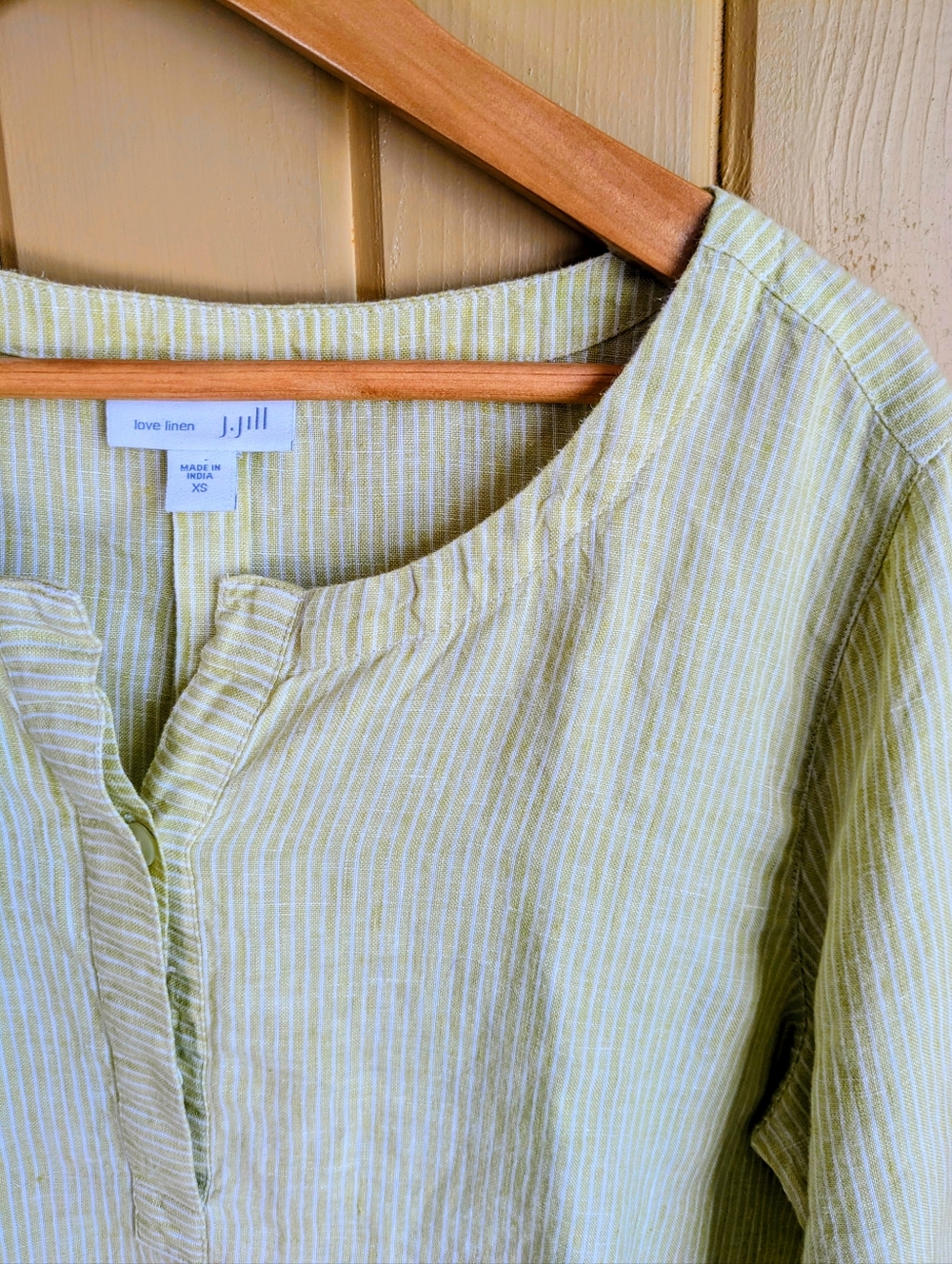 J. Jill 100% Linen Top Size XS Stripe White Lime Green
